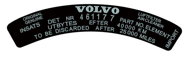 Dekal Luftfilter B30 72-75 (461177) i gruppen Volvo / 140/164 / Övrigt / Dekaler / Dekaler 164 hos Jørgenrud Bil og Deler AS (163)