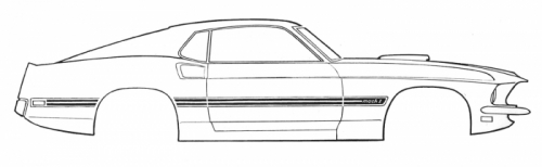 Stripesats Karossidor 69 Mach1, svart/guld text i gruppen Ford/Mercury / Ford Mustang 65-73 / Striper/dekaler / Stripe-satser hos Jørgenrud Bil og Deler AS (C9ZZ-6320000-D)