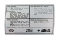 Dekal "Service Specification" Ford 65-66