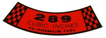 Dekal Luftfilter "289 CUBIC INCHES 4V...." 67