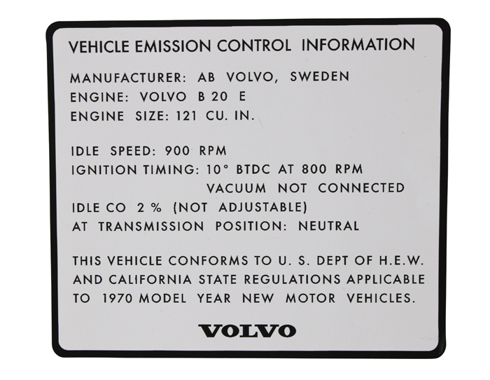 Dekal avgaskontroll B20E 1970