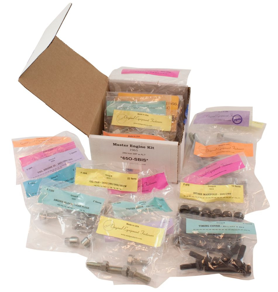 Skruvsats Motor 1965 289 med Gjutjärnspump