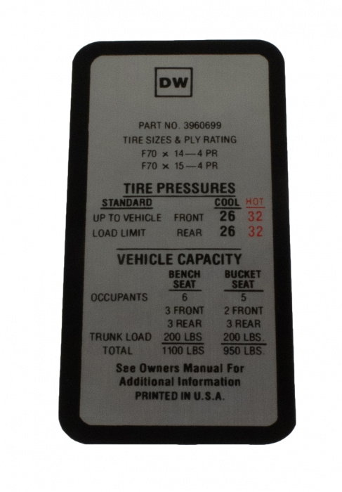 Dekal Däcktryck Camaro SS / Chevelle SS 69