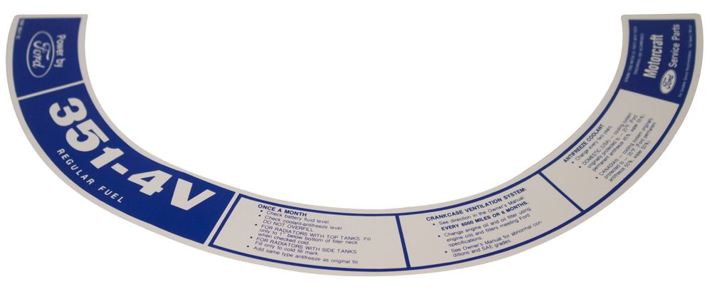 Dekal Luftfilter Ford 72-73 351-4V
