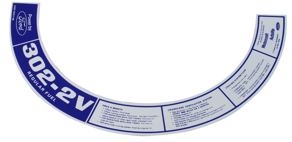 Dekal Luftfilter Ford 302-2V 72-73