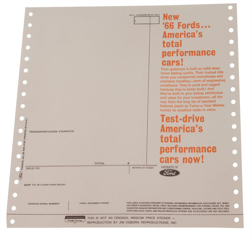 Window sticker Ford 1966 sen